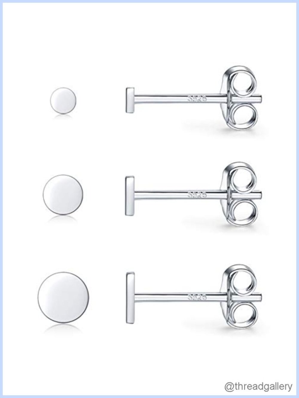Sterling Silver Stud Earrings 3 Pairs Tiny Disc Set Hypoallergenic